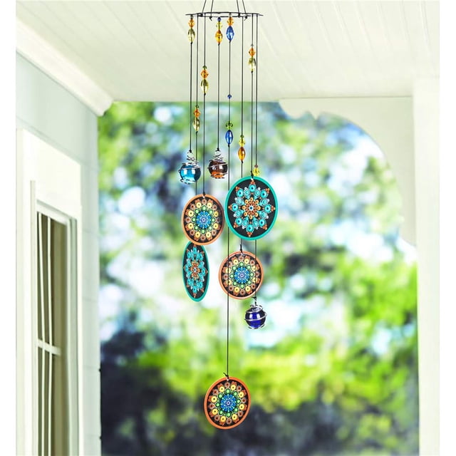 Campanillas de viento YU FENG Flower Outdoor con cuentas de vidrio coloridas