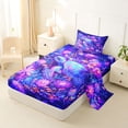 thumbnail image 2 of jejeloiu Neon Floral Sea Turtle Twin Sheets For Girls,Underwater Garden Flowers Bedding,Purple Pink,3pcs,1 Fitted Sheet and 1 Pillowcase, 2 of 6
