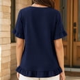 thumbnail image 3 of Kukoosong Women's Ruffle Short Sleeve T-Shirts, Summer Relaxed Curved Crew Neck Tops, Casual Double Ruffle Hem Crinkled Solid Plain Tee Tops for Office Vacation, 3 of 5
