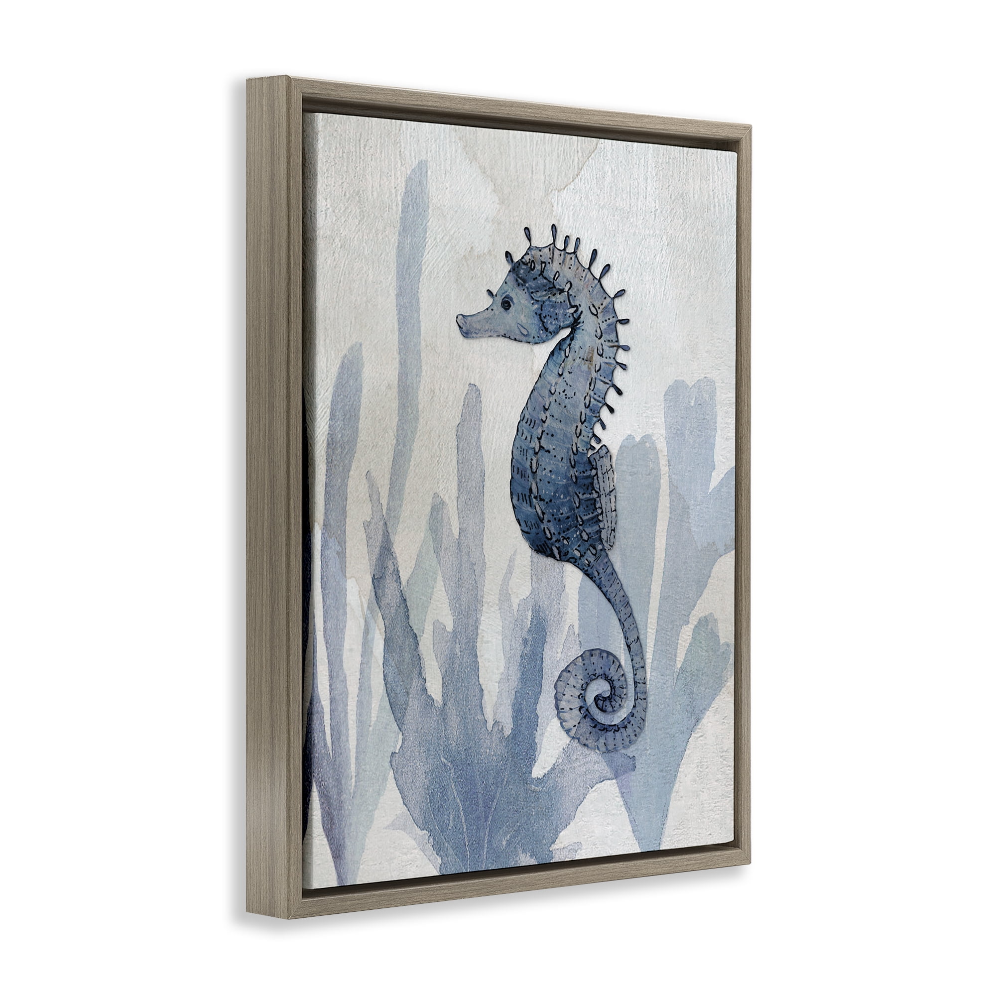 Stupell Industries Organic Seaweed & Seahorse Brown Framed Floater Canvas Wall Art, design by Susan Jill