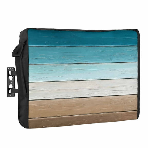Outdoor TV Cover 30 to 32 Inches, Turquoise Brown Gradient Wood Grain Vintage Farmhouse Waterproof and Weatherproof TV Cover with Remote Control Pocket, Flat Screen TV Cover Protector for Outside TV