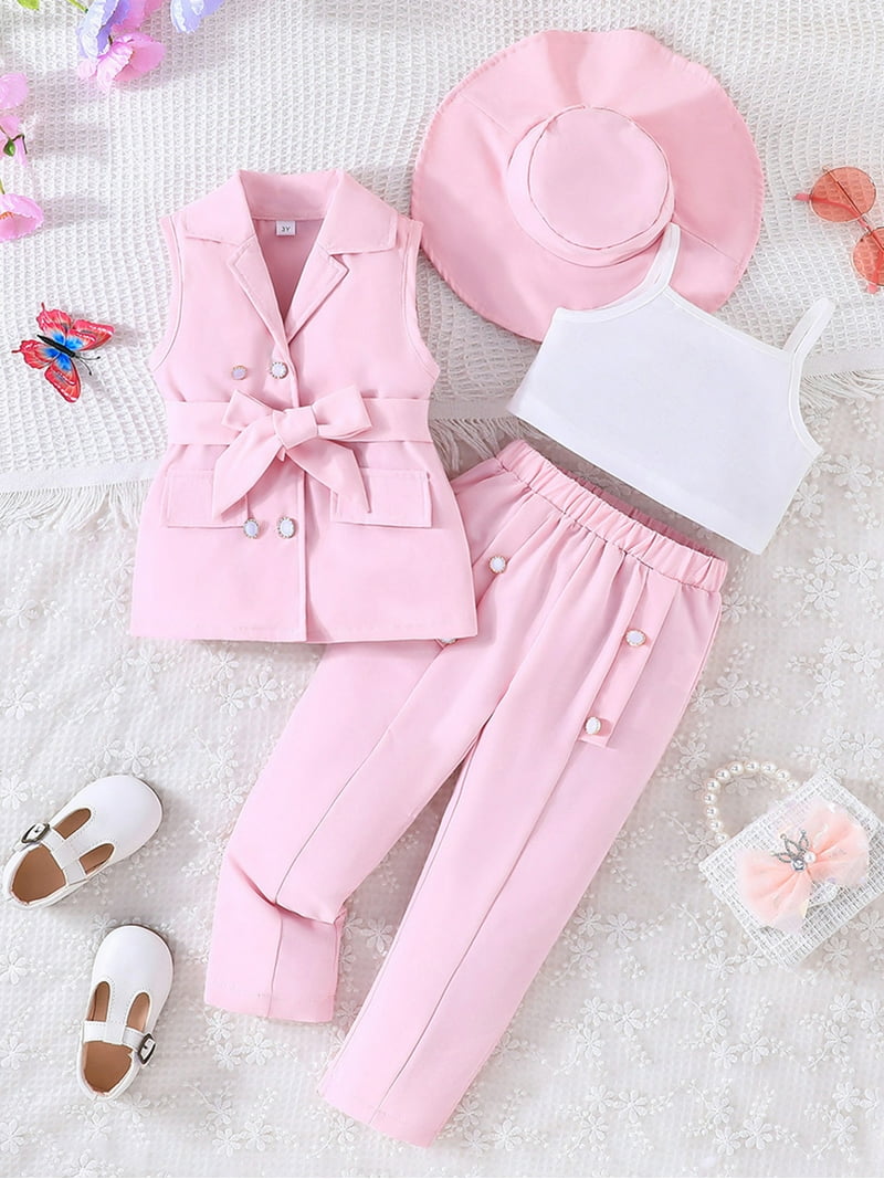 Mevireiy Toddler Baby Girls Elegant Blazer Suit Belted Gilet