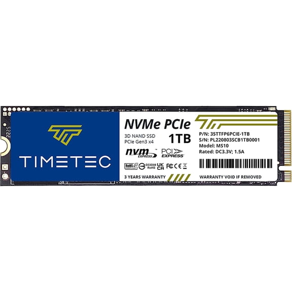Timetec 1TB SSD NVMe PCIe Gen3x4 8Gb/s M.2 2280 3D NAND TLC 600TBW High Performance SLC Cache Read/Write Speed Up to 1,800/1,500 MB/s Internal Solid State Drive for PC Laptop and Desktop (1TB)