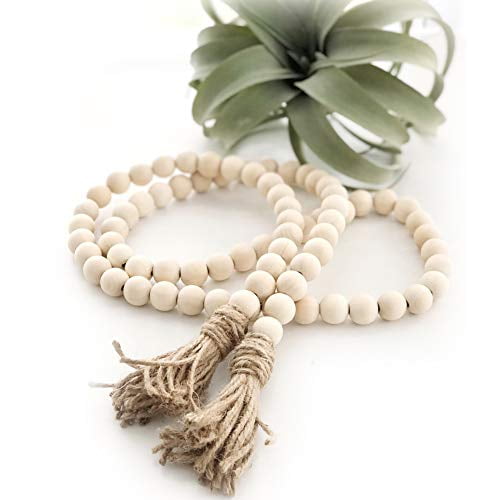 Wooden Bead Garland Farmhouse Rustic Country Tassle Prayer Beads Wall Hanging Decorations Com - Wood Bead Garland Decorating Ideas