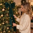 thumbnail image 2 of Velvet Christmas Bow,25.2 x 11.8 in Large Hanging Bow Decoration, Pleated Long-Tail Design with Hanging Loop, Holiday Bow for Christmas Tree Wreath Door and Mantel, 2 of 6