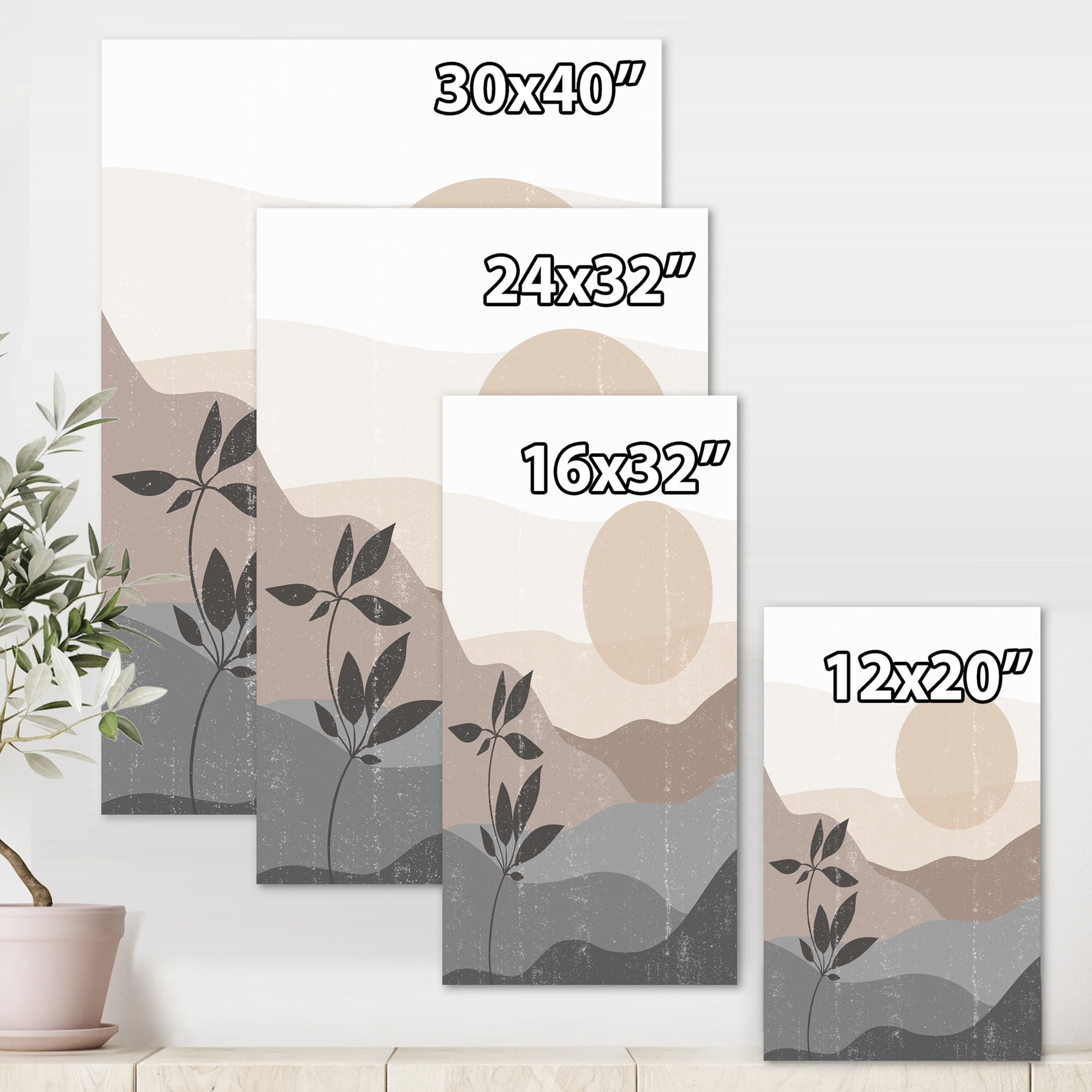 Minimalist Sunset Over Mountain Landscape 16 in x 32 in Painting Canvas Art Print, by Designart