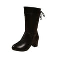 thumbnail image 2 of Mgmyaa Women's Mid Calf Boots Retro Solid Color Booties with Lace Up Back Heel and Low Block Heel, 2 of 9