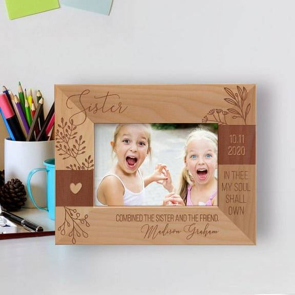 Sister In Thee My Soul Shall Own Personalized Wooden Frame-5" x 3 1/2" Brown Horizontal