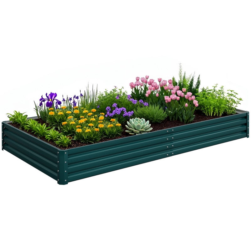 Vineego 8x4x1FT 1PCS Galvanized Raised Garden Bed Square Metal Planter Box for Vegetables Flowers