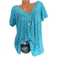 thumbnail image 2 of Otvok Women Breathable V Neck Blouse Short Sleeve Floral Print Loose Tunic Ruched Front Summer Casual Daily Wear Shirts, 2 of 6
