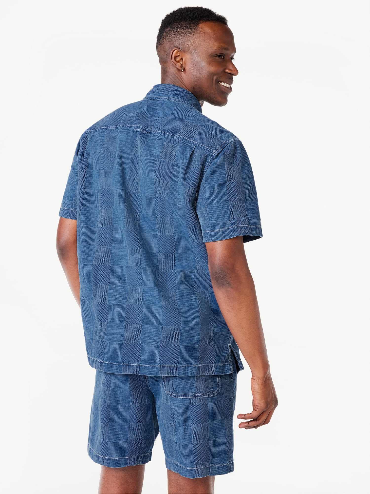 Free Assembly Men's Patchwork Utility Shirt with Short Sleeves