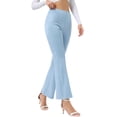 thumbnail image 4 of INSPIRE CHIC Women's Pants Solid Flared Hidden Side Zipper Knitted Faux Suede Flared Pants S Light Blue, 4 of 5