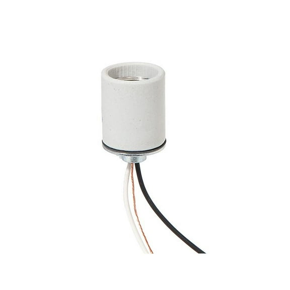 B&P Lamp® Medium Base Keyless Unglazed Porcelain Socket with 36 Inch Long Wire Leads and Bare Ground Wire
