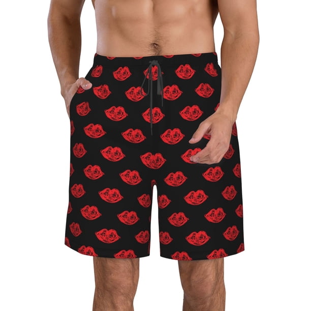 Fotbe Red Beautiful Lips Trajes de Baño Estampados para Hombre, Shorts de Verano de Secado Rápido, Ropa de Playa, Bañadores-Medium