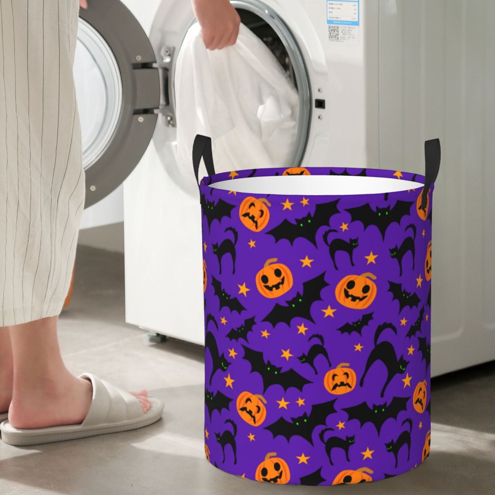 Large Laundry Basket with Handles - halloween pumpkins bat design Kids Baby Dirty Clothes Laundry Hamper for Bedroom Aesthetic