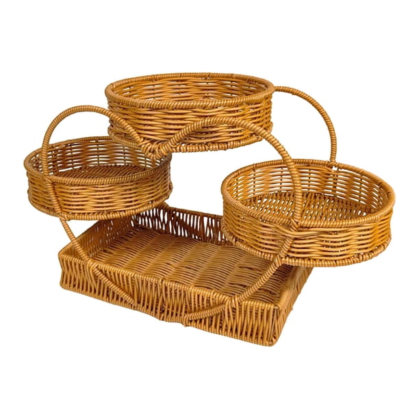 Cesta organizadora de frutas tejida a mano, sencilla y rústica para exhibir galletas y aperitivos. 48 cm x 20 cm x 27 cm