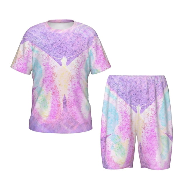 Balery Purple Sparkling Butterfly Conjunto de Pijama Infantil de Manga Corta con Estampado – Ropa de Dormir de Algodón Suave-4X-Large