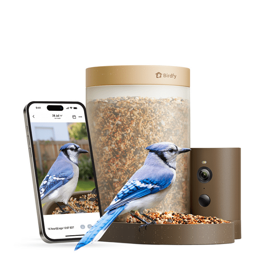 Birdfy Smart Bird Feeder with Camera, 6000  AI Species Identification, 1080P HD Video, Instant App Alerts, Brown