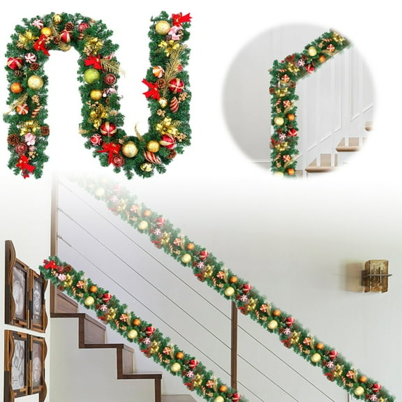 Artificial Christmas Garland with Balls,Red Berries and Pinecones,Holiday Garland for Fireplace,Stairs,Door Decor,Indoor Outdoor Christmas Decorations with Glitter Balls for Festive Home Celebration