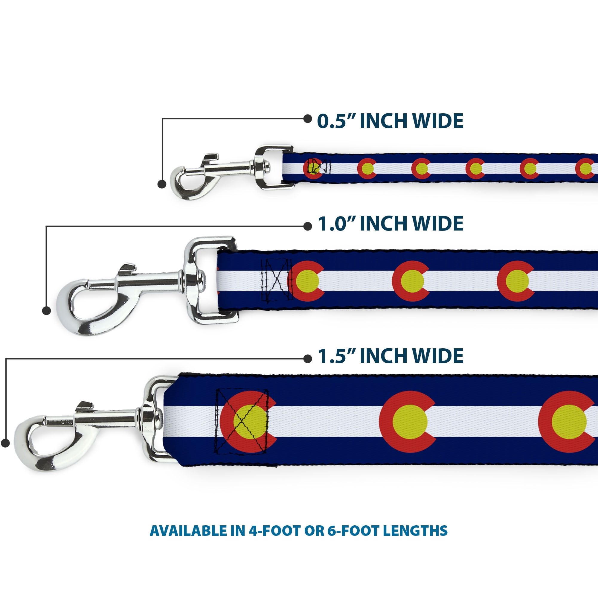 Buckle-Down Pet Leash, Dog Leash, Colorado Flags Repeat, 6 Feet Long 1.0 Inch Wide