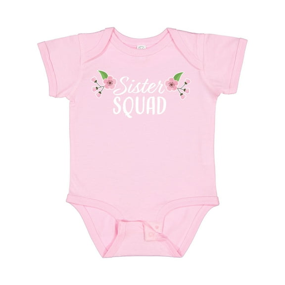 Inktastic Sister Squad with Pink Flowers Boys or Girls Baby Bodysuit