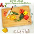 thumbnail image 2 of Extra Large Organic Bamboo Cutting Board With Juice Groove - Best Kitchen Chopping Board For Meat (Butcher Block) Cheese And Vegetables | Anti Microbial Heavy Duty Serving Tray W/Handles - 18 X 12, 2 of 3