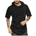 thumbnail image 5 of Nnhblu Men Polyester Short Sleeve Hooded Drawstring Summer Blouses Black L, 5 of 7