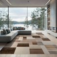 thumbnail image 2 of ODIKA 8'x10' Washable Area Rug Durable, Non-Slip Large Beige Abstract Interlocking Shapes Neutral Blocks Brushstroke for Living Room, Under Sectional, Family, 2 of 7