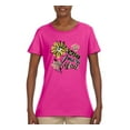 thumbnail image 2 of Wild Bobby Worship While You Wait Sunflower Pink and Yellow Inspirational/Christian Women Graphic Tee, Fuschia, Large, 2 of 6