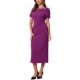 thumbnail image 4 of INSPIRE CHIC Women's Formal Dress Crewneck Short Sleeve Pleated Waist Dressy Work Sheath Dresses L Purple, 4 of 6
