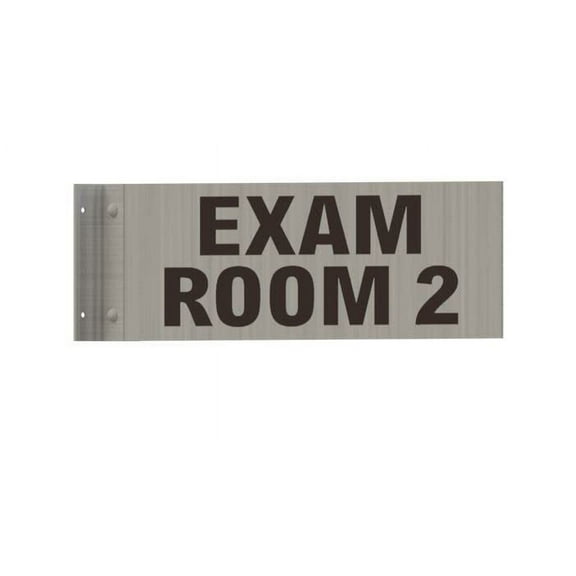 EXAM Room 2 Sign -Two-Sided/Double Sided Projecting, Corridor and Hallway Sign (Aluminum, Silver, 4x12 Inch)-The Hallway Line(ref062022)