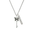 thumbnail image 2 of Delight Jewelry Silvertone Antiqued Butterfly Key with AB Crystals Silvertone Balance Bar Charm Necklace, 23", 2 of 4
