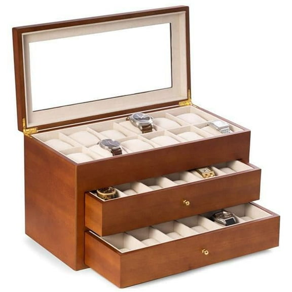Bey-Berk International BB686BRW Cherry Wood 36 Watch Box - Brown