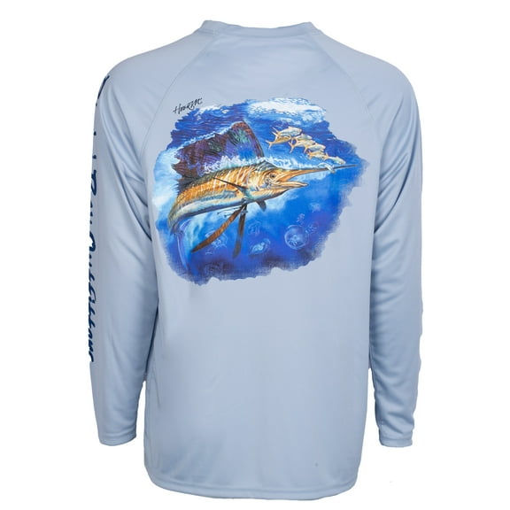 Bimini Bay Outfitters Hook M' Men's Long Sleeve Shirt - Sail Fish 4 Fog Gray