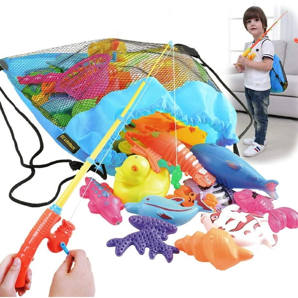 HHHC Magnetic Fishing Game for Kids - Bath Pool Toys Set for Water Table  Learning Education Fishin for Bathtub Fun with 4 Squeak Rubber Animal and