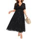 thumbnail image 2 of Vestido Pinup Fashion para mujer, talla grande, cuello en V de gasa negra, 2 of 6