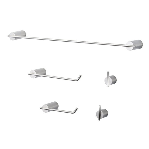 WOWOW bathroom hardware pendant 5-pack, including 24" single rod towel rail, 7" toilet paper holder, 10" towel rack, single coat hook x2