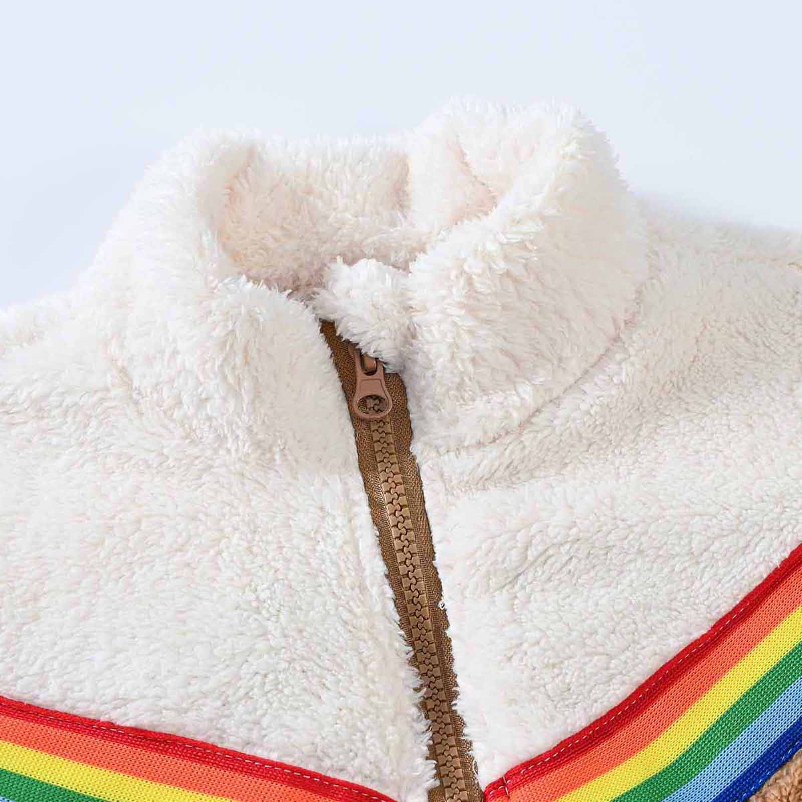 YYDGH Girls Zipper Jacket Fuzzy Sweatshirt Long Sleeve Casual Cozy Fleece Sherpa Outwear Coat Full-Zip Rainbow Jackets(Khaki,7-8 Years) - image 5 of 8