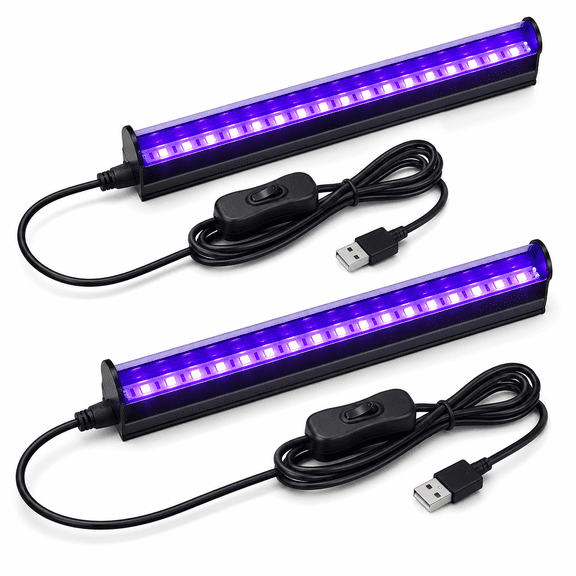 2 Pack Black Light Bar,5W LED Blacklight Strip Light Tube with USB Power,UV Strip Lights for Glow Party,Fluorescent Tapestry Poster,Body Paint,Cabinet Display,Stage Lighting