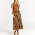 thumbnail image 4 of RYKJLWY Womens Black Dress Summer Casual Sleeveless Crewneck Sundress Aline Flowy Tiered Maxi Long Beach Dress Vacation Outfits Vacation Dresses for Women 2024 Sexy Dresses for Women (Khaki,S), 4 of 9