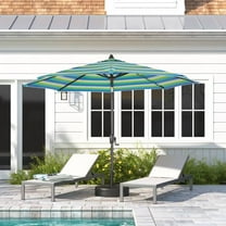 Iwicker 9Ft Patio Umbrella Sunbrella Outdoor Aluminum Market Umbrella with Crank and Push Button Tilt, Green Stripe
