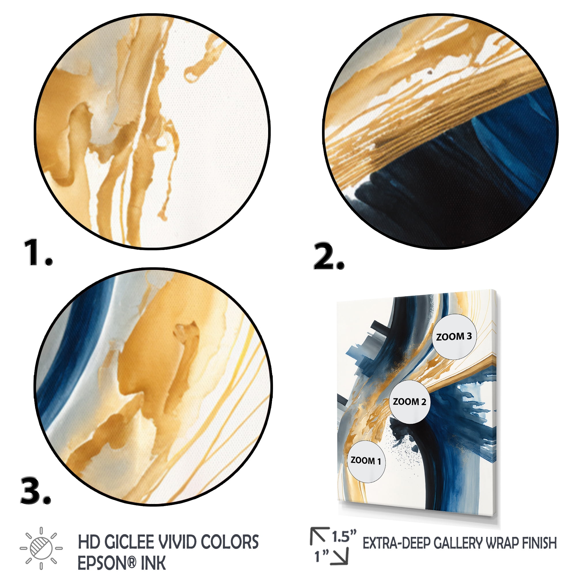 Designart Blue And Gold Swirl Abstract I Canvas Wall Art