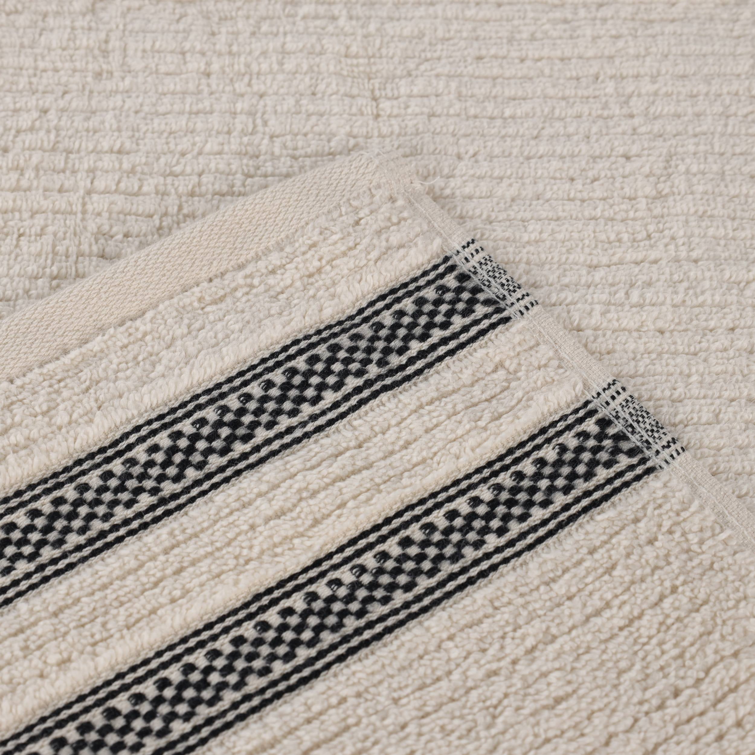 Superior Zero Twist Cotton Ribbed Geometric Hand Towel Set of 6, Ultra Soft Quick Dry, Ivory