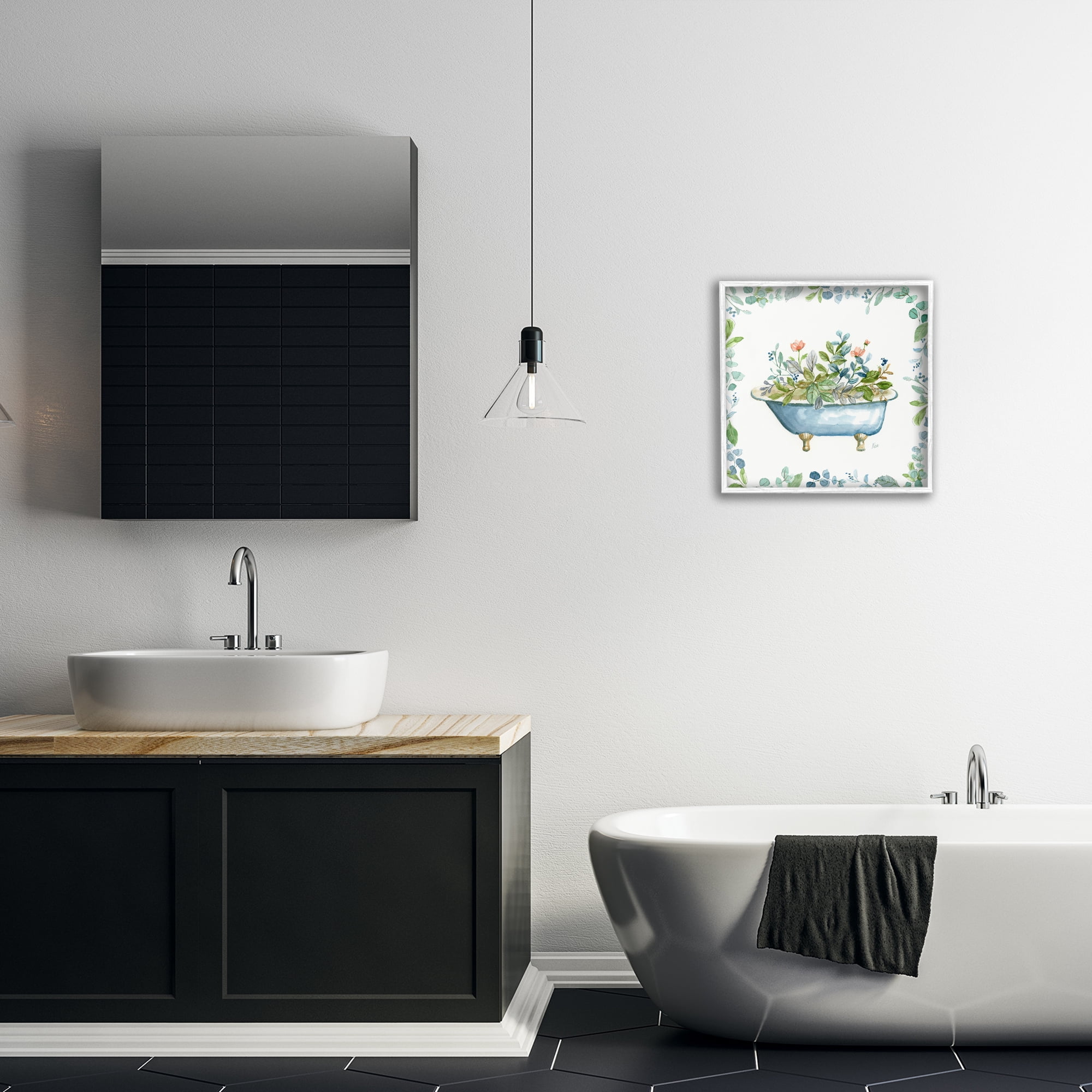 Stupell Industries Botanical Bath Tub Typography Painting White Framed Art Print Wall Art, 17 x 17
