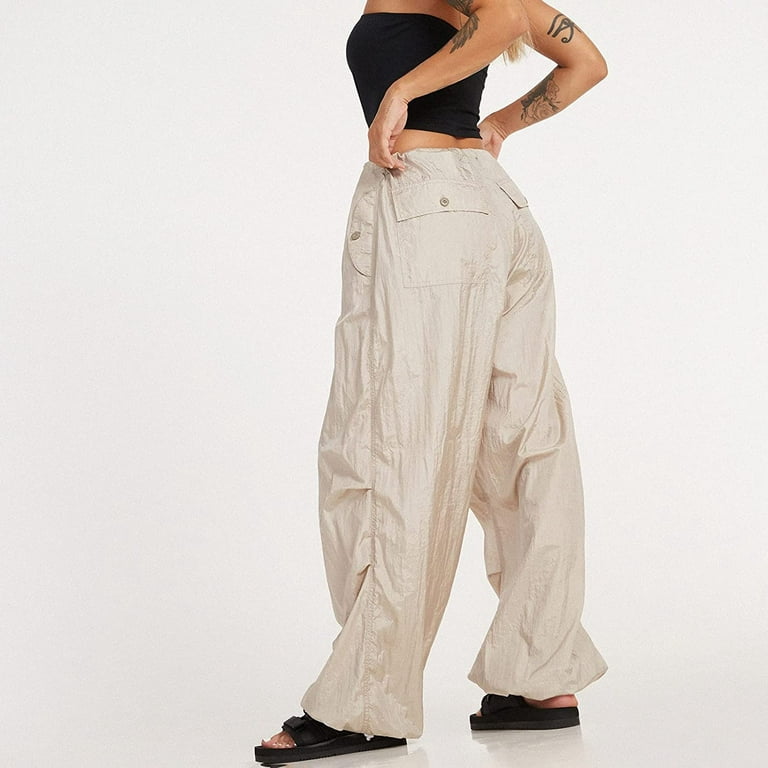 Women Baggy Cargo Pants Drawstring Low Waisted Casual Loose Pants Trousers  with Pocket Streetwear