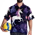 thumbnail image 4 of Starry Unicorn Men's Short Sleeve Printed Poplin Shirt with Spread Collar Tops - Casual Button Down Summer Beach Shirt for Men and Women, 4 of 6