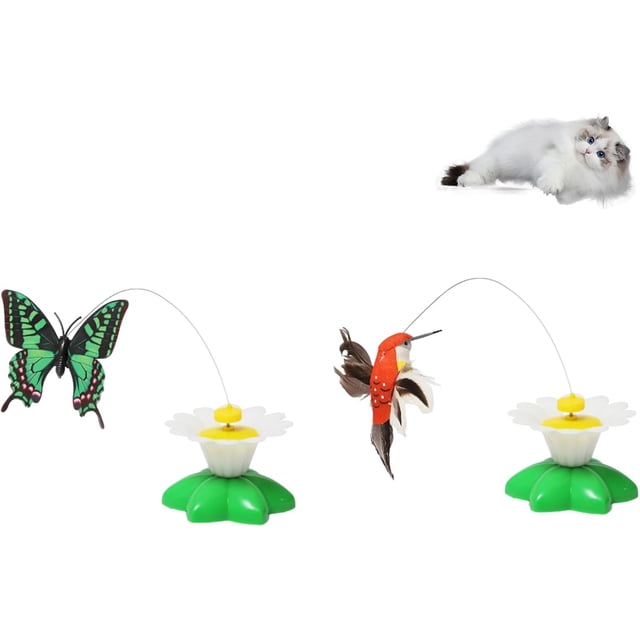 Accustomedi Juguete eléctrico para gatos con forma de pájaro, juguete eléctrico para gatos, juguete para gatos con colibrí, juguete eléctrico giratorio de 360 grados, juguete interactivo para gatitos