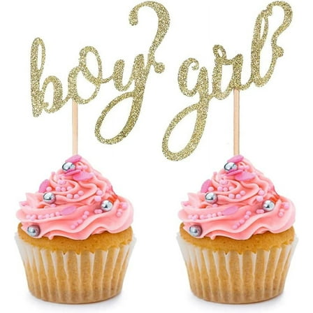 12pcs Gold Glitter Boy or Girl Cupcake Toppers for Gender Reveal Party Wedding Baby Shower Kids Birthday Party Cake Dessert Decorations Supplies Picks
