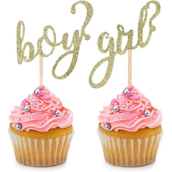 12pcs Gold Glitter Boy or Girl Cupcake Toppers for Gender Reveal Party Wedding Baby Shower Kids Birthday Party Cake Dessert Decorations Supplies Picks