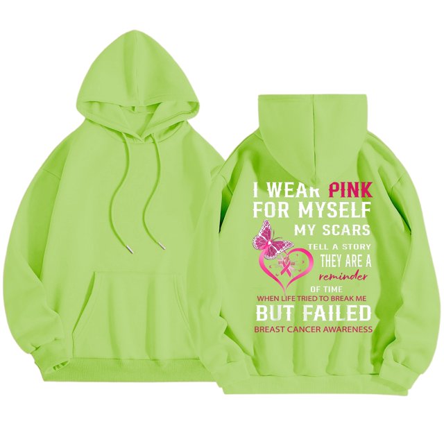 Cancer Awareness Ladies Long Sleeve Letter Print Hooded Pullover Sweatshirt for Everyday Comfort Support